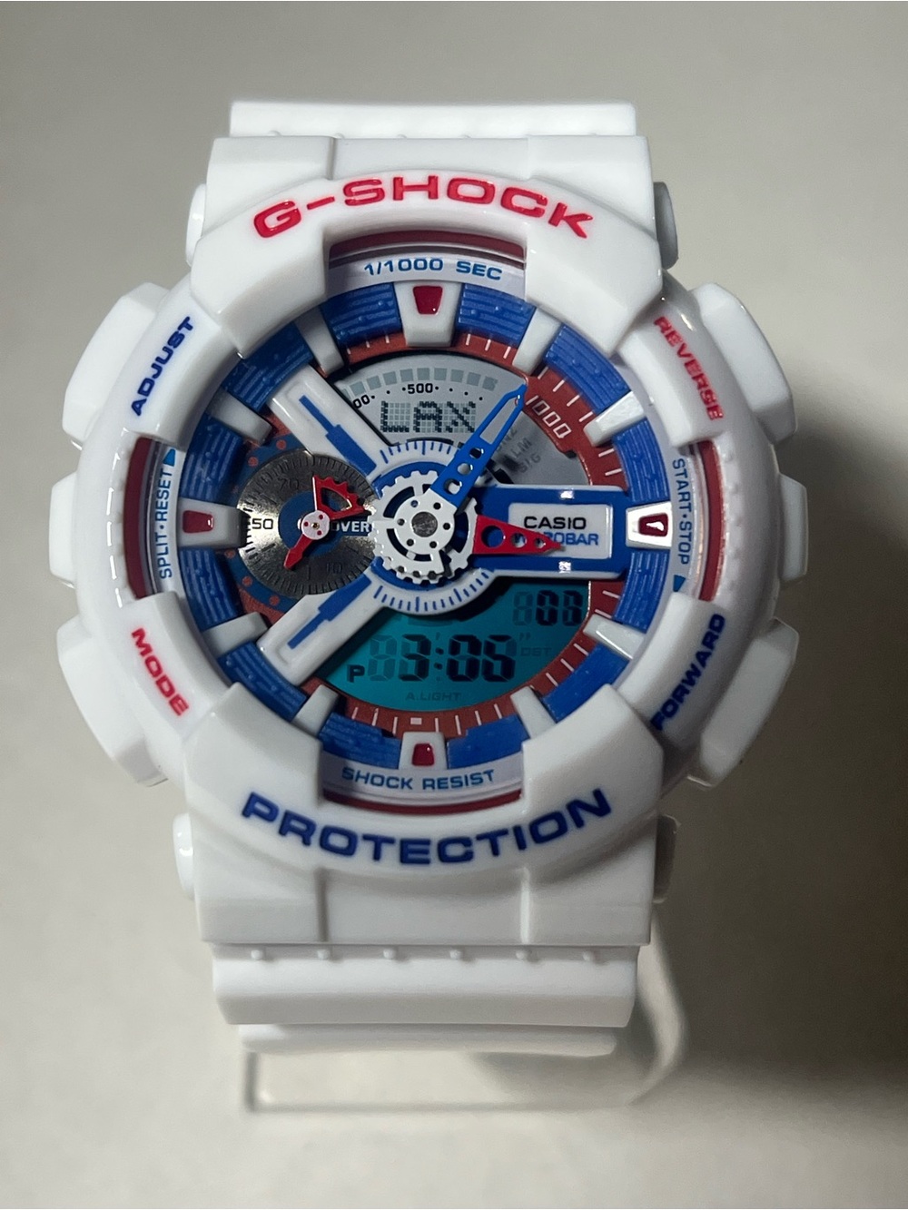 Casio G-Shock Men’s Watch White Band with Red White and Blue